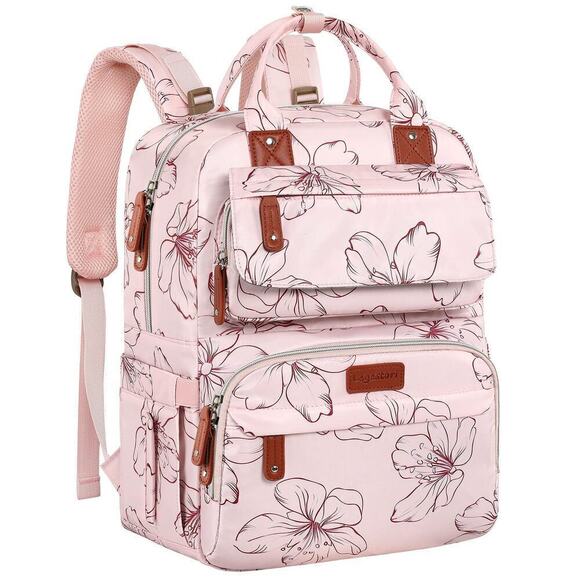 Diaper Bag Backpack, Large Pink Diaper Bag Backpack, Floral Printed Backpack - Picture 1 of 8
